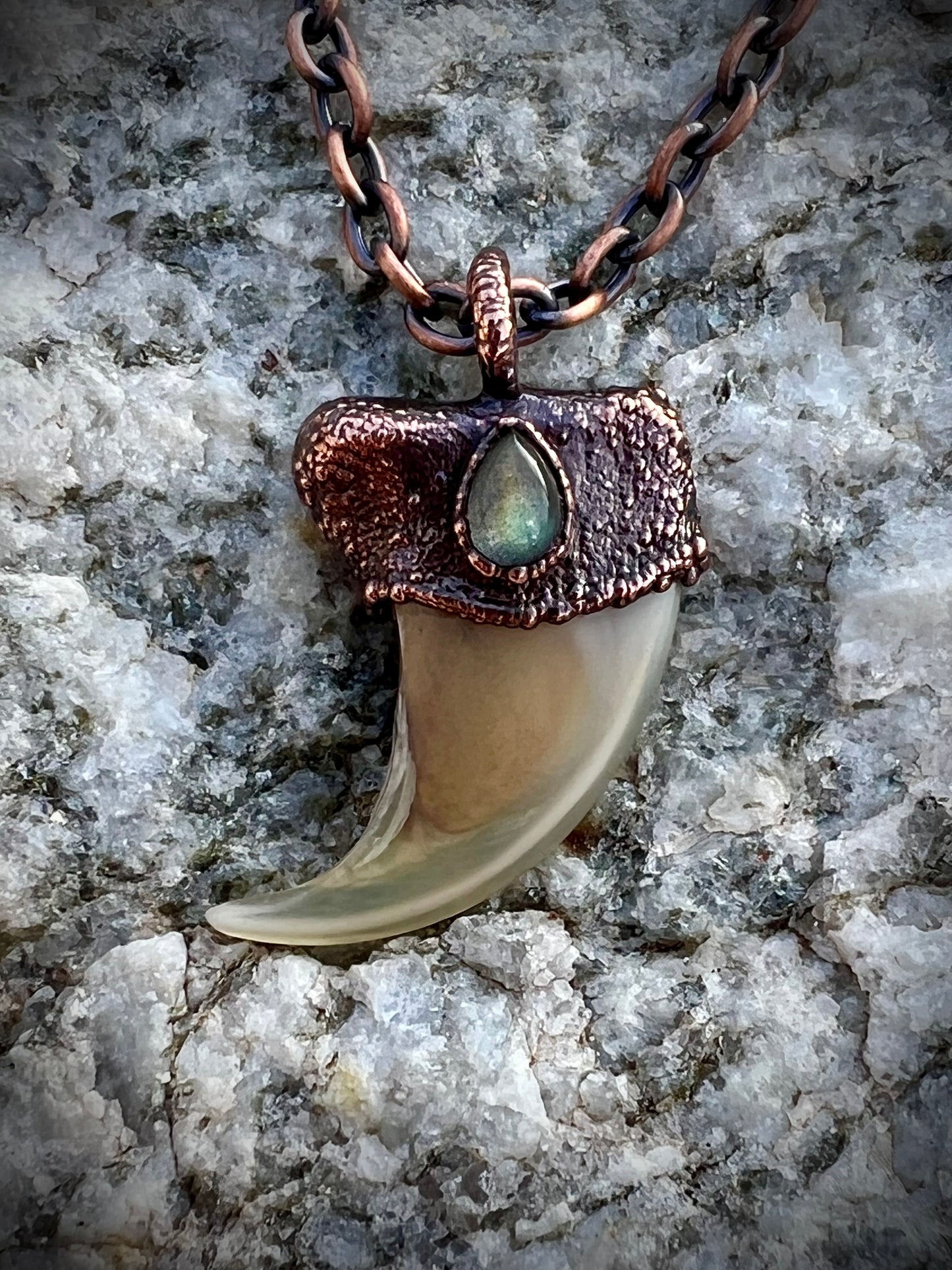 Cougar Claw with Labradorite - Copper Electroformed Necklace