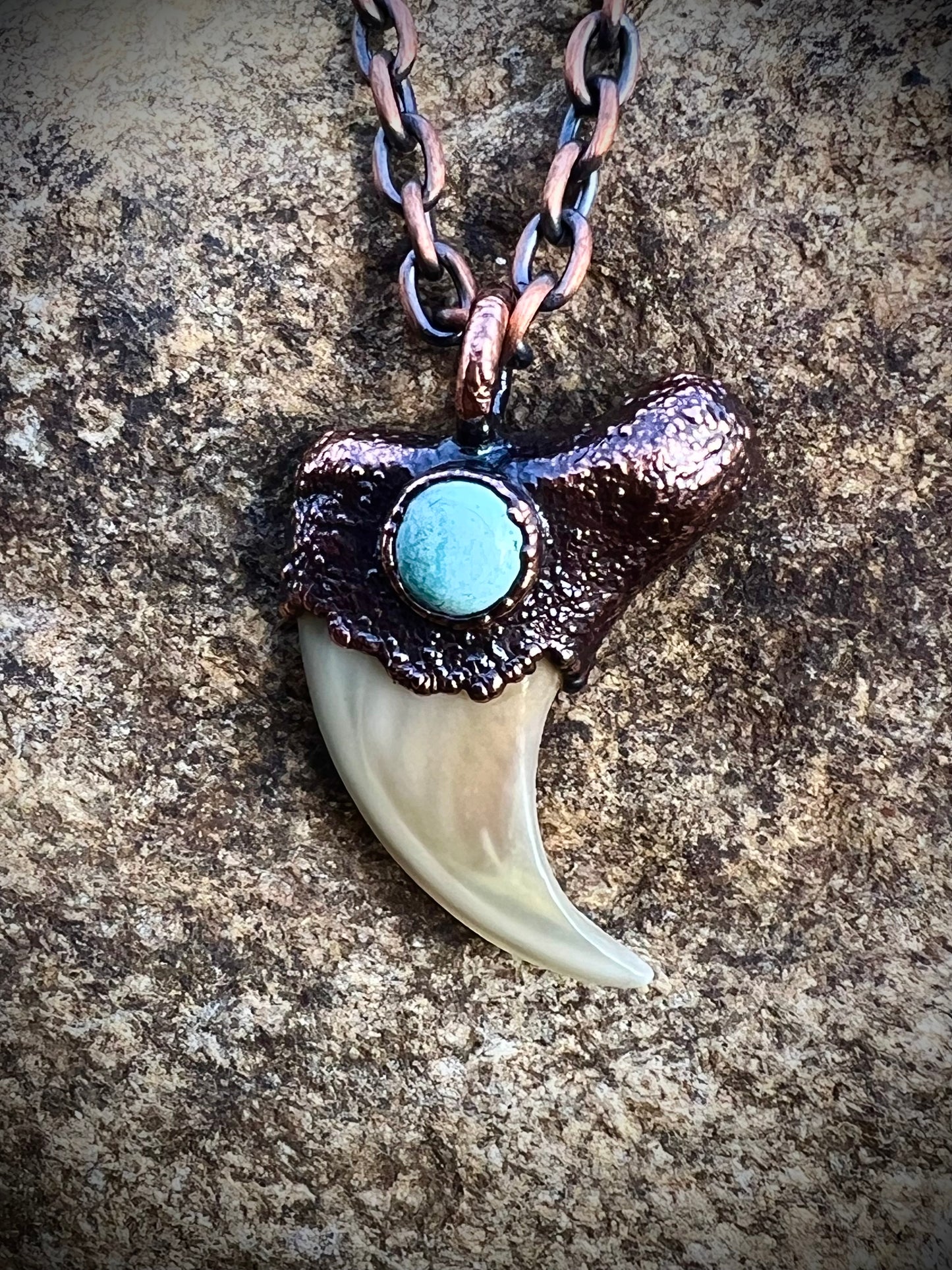 Cougar Claw with Tibetan Turquoise - Copper Electroformed Necklace