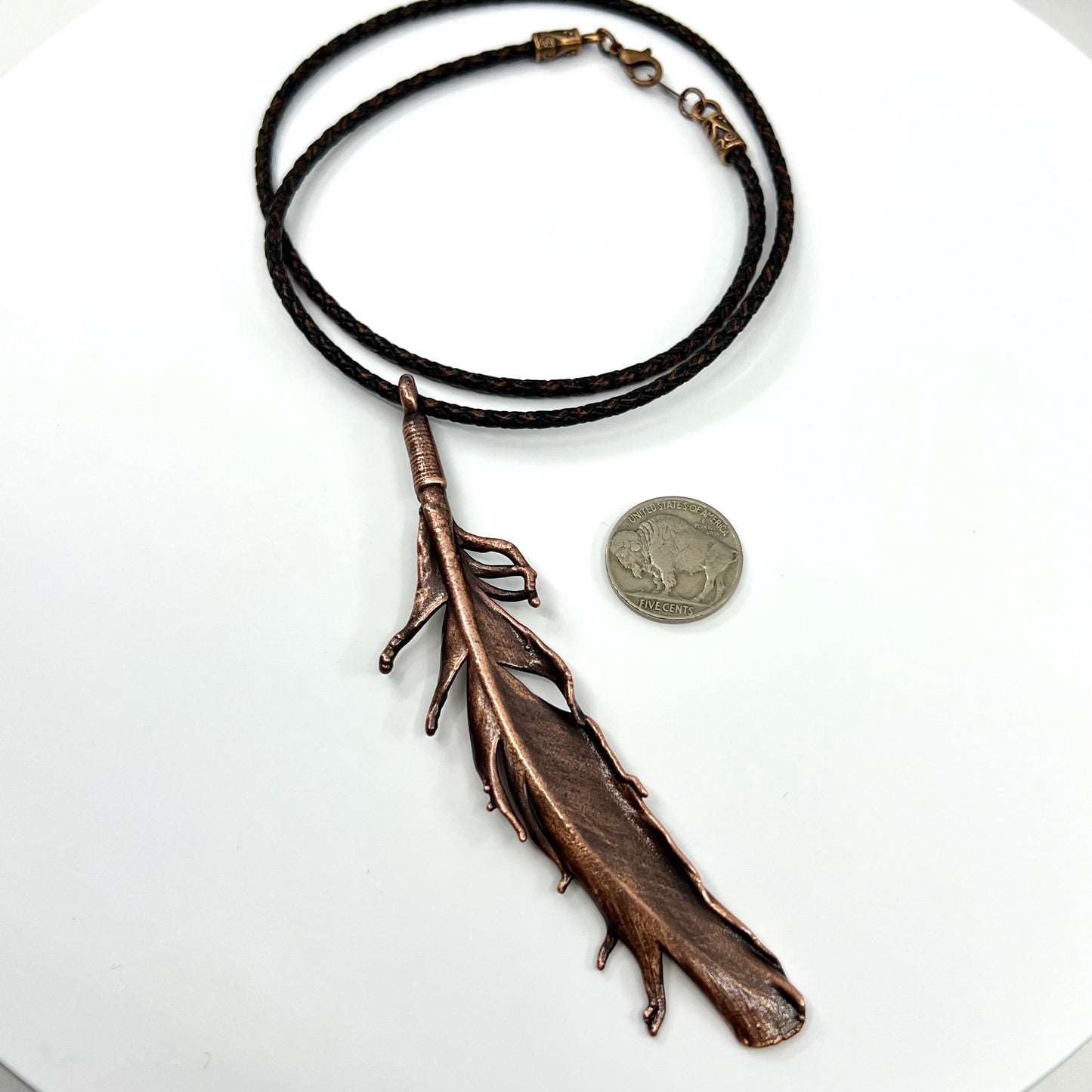 Real Feather Necklace, Large - Copper Electroformed