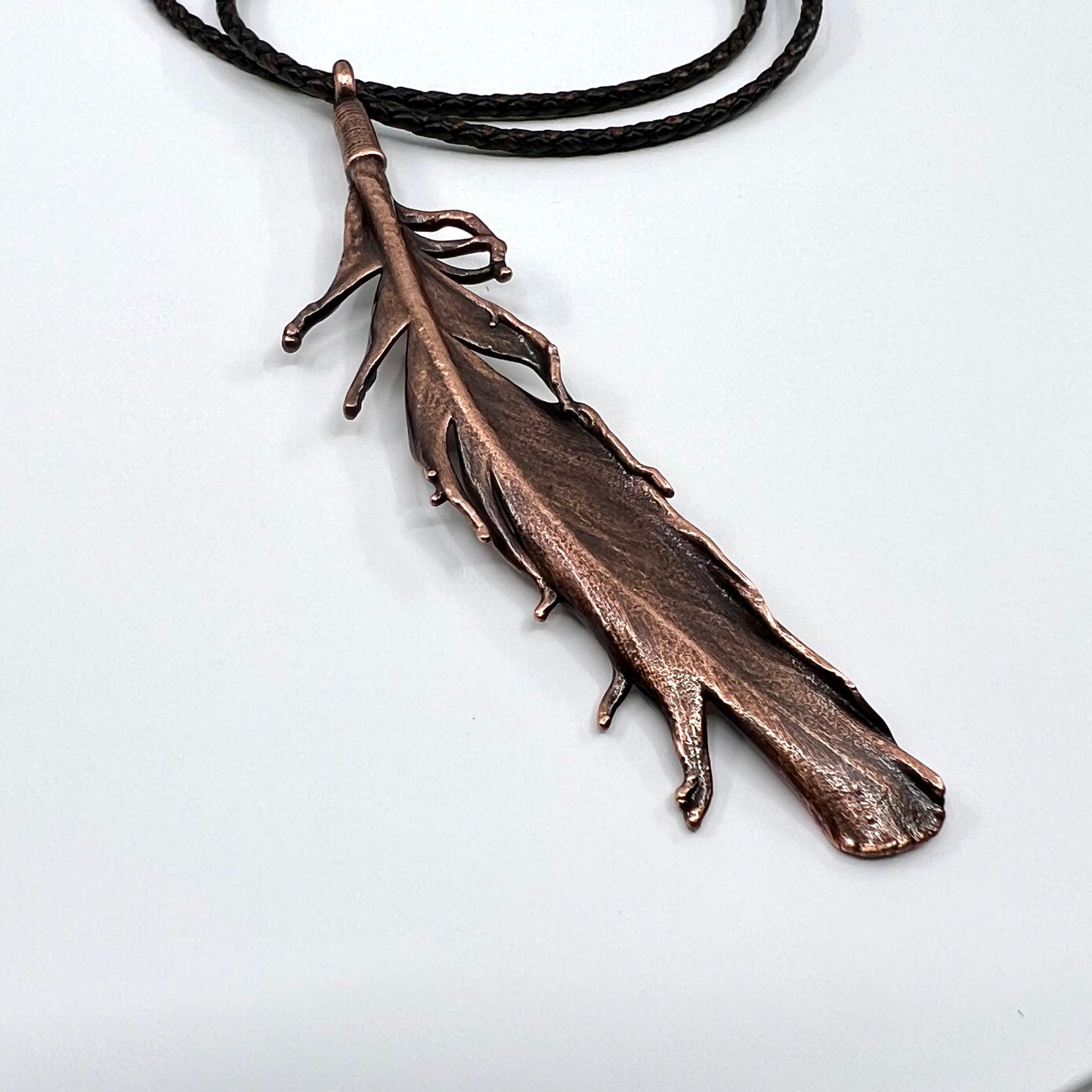 Real Feather Necklace, Large - Copper Electroformed