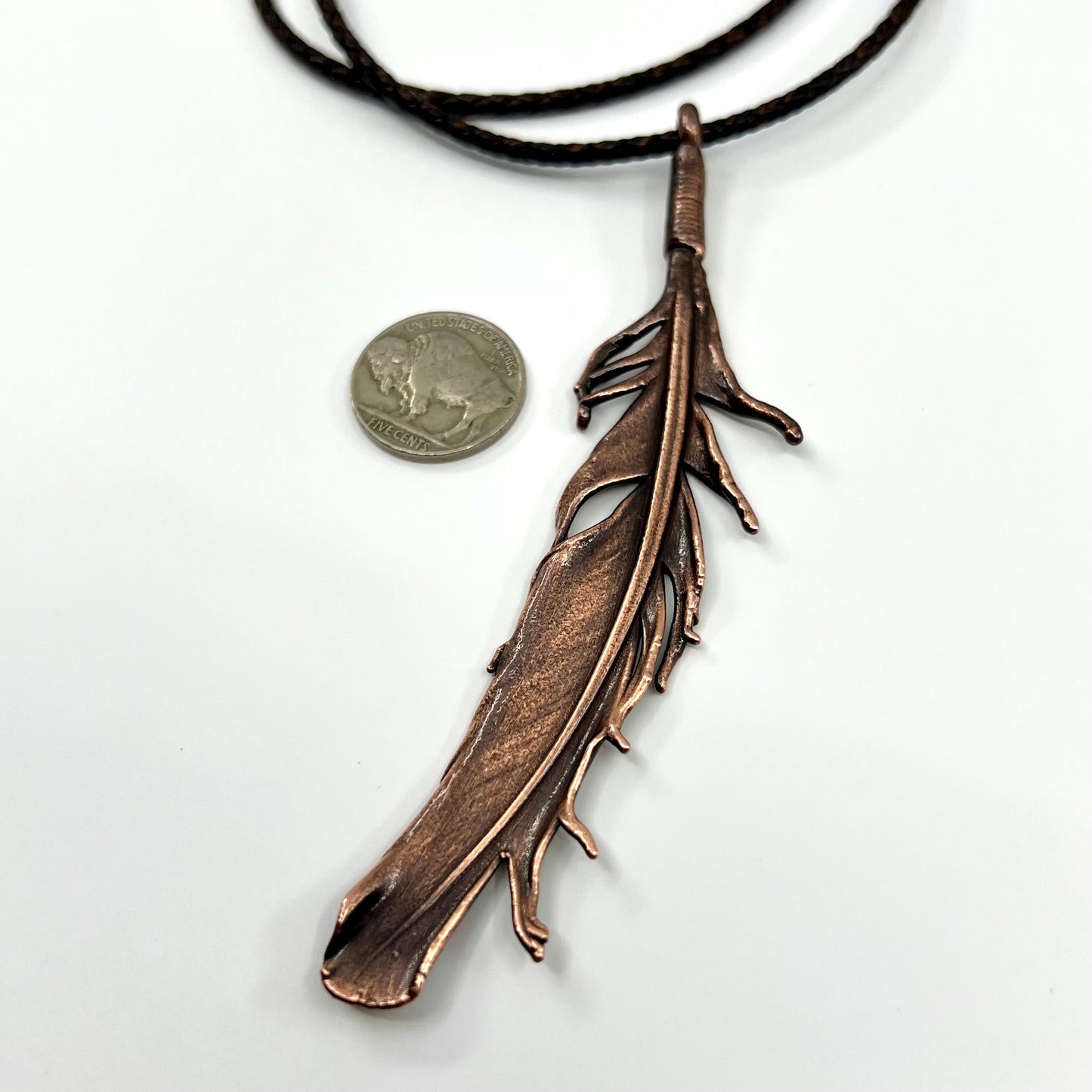 Real Feather Necklace, Large - Copper Electroformed