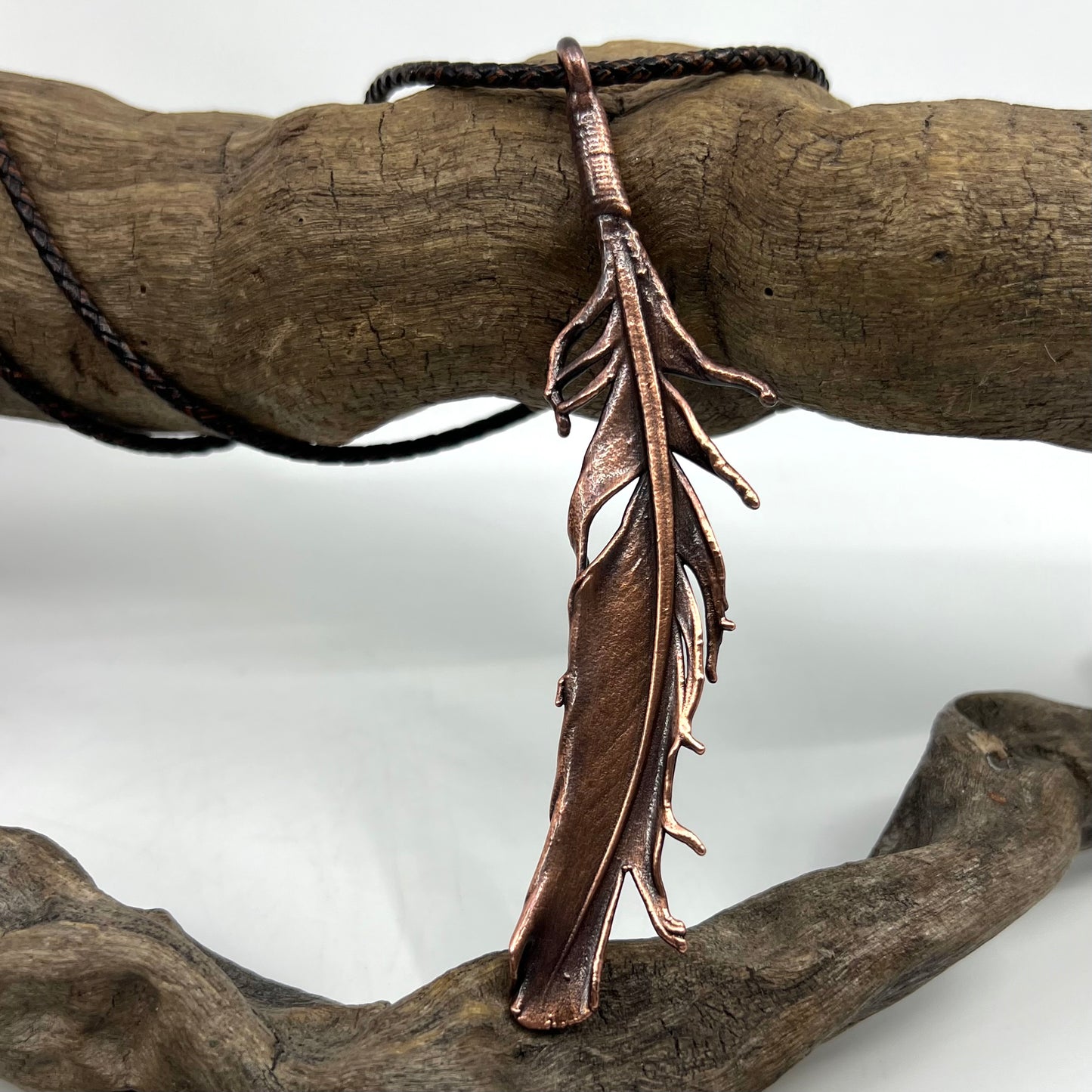 Real Feather Necklace, Large - Copper Electroformed