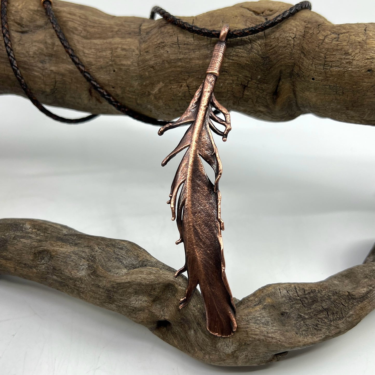 Real Feather Necklace, Large - Copper Electroformed
