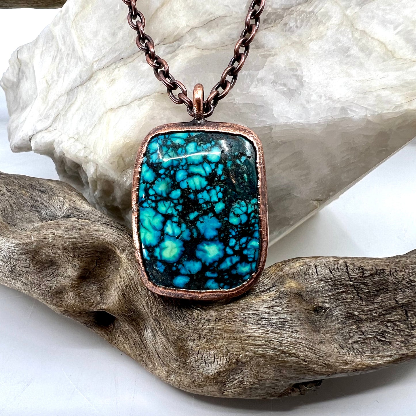 Faux Turquoise Necklace - Copper Electroformed