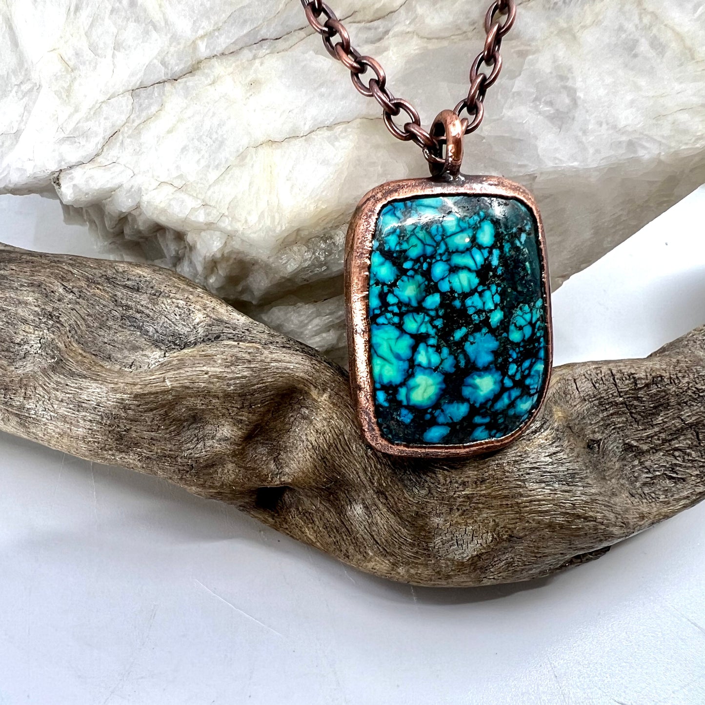 Faux Turquoise Necklace - Copper Electroformed
