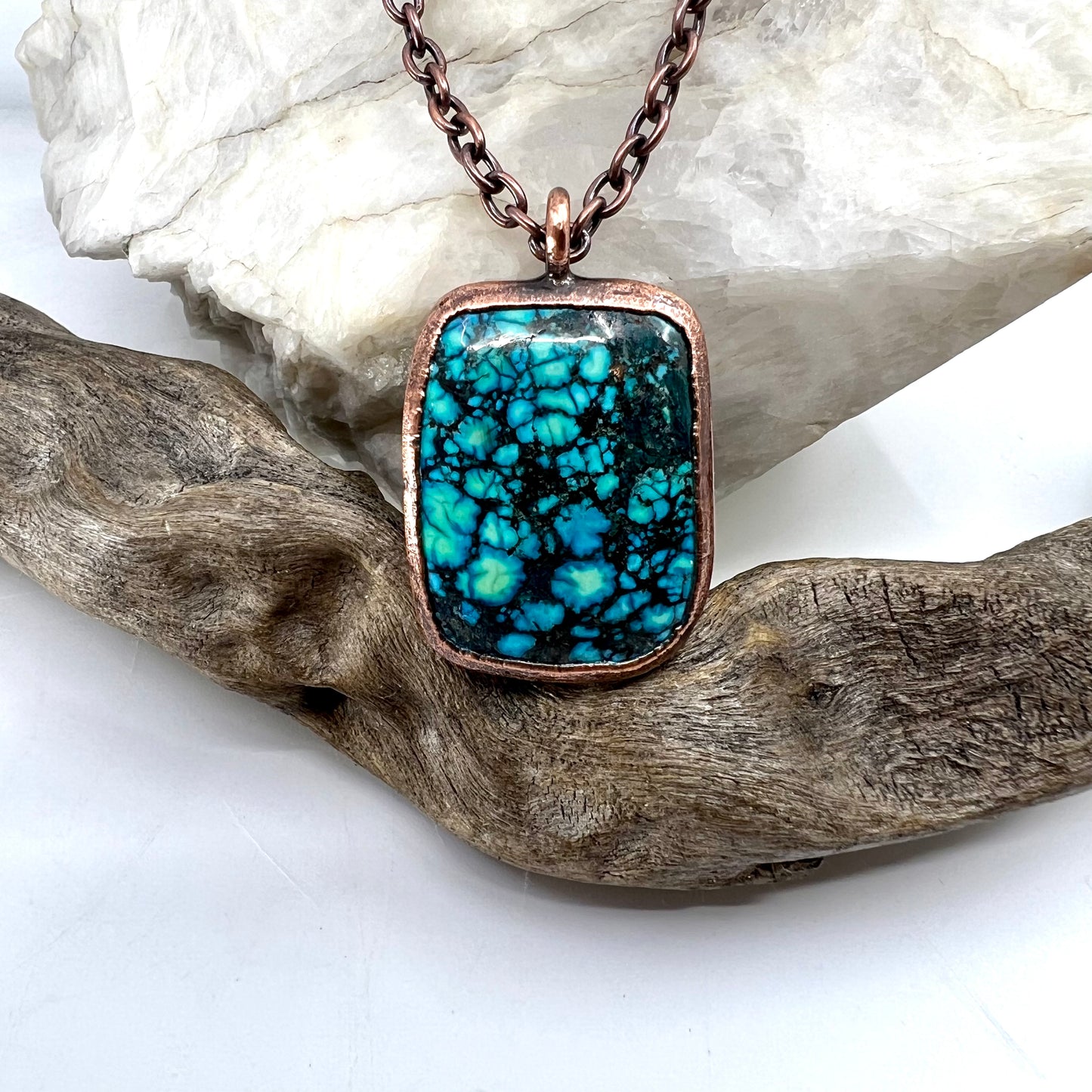 Faux Turquoise Necklace - Copper Electroformed