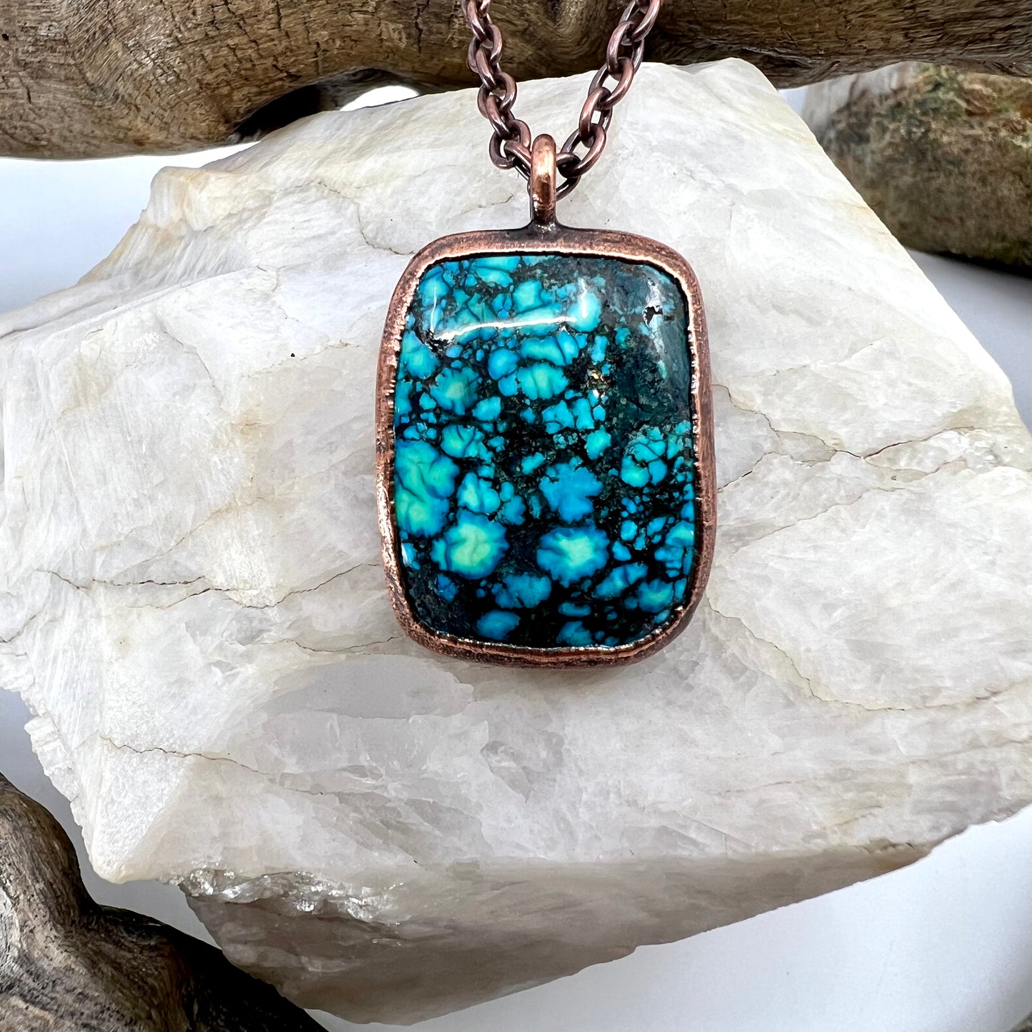 Faux Turquoise Necklace - Copper Electroformed