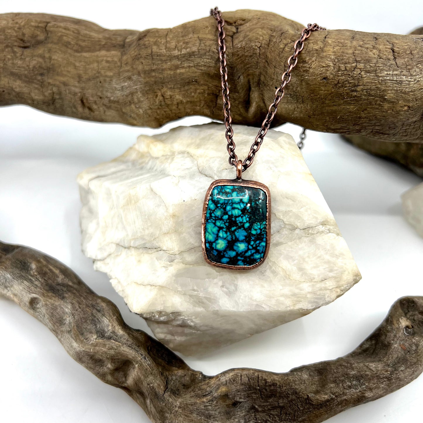 Faux Turquoise Necklace - Copper Electroformed