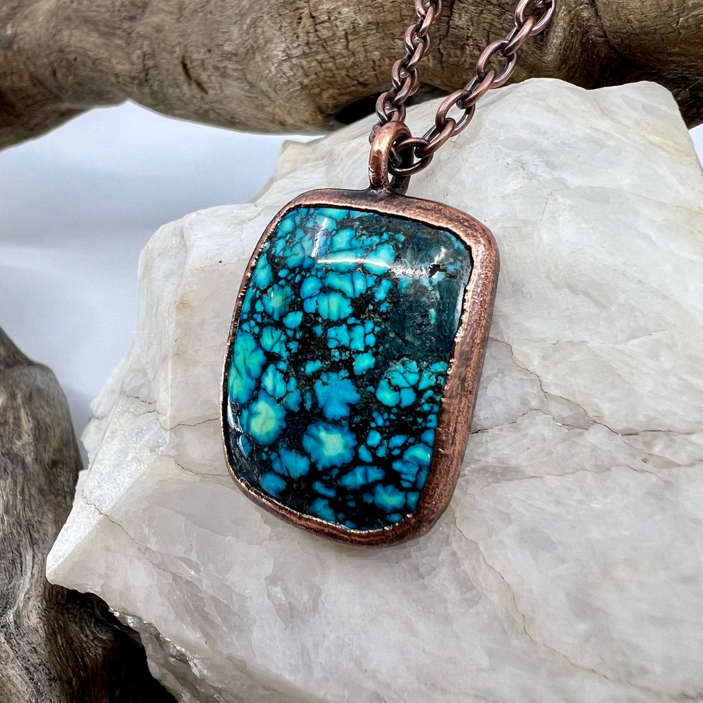Faux Turquoise Necklace - Copper Electroformed