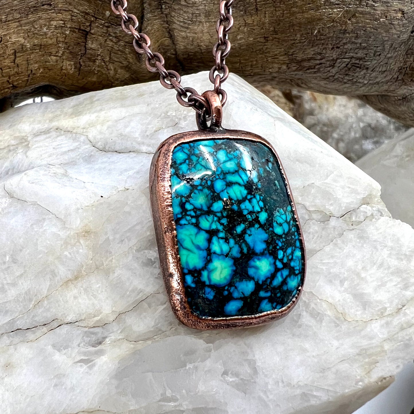 Faux Turquoise Necklace - Copper Electroformed