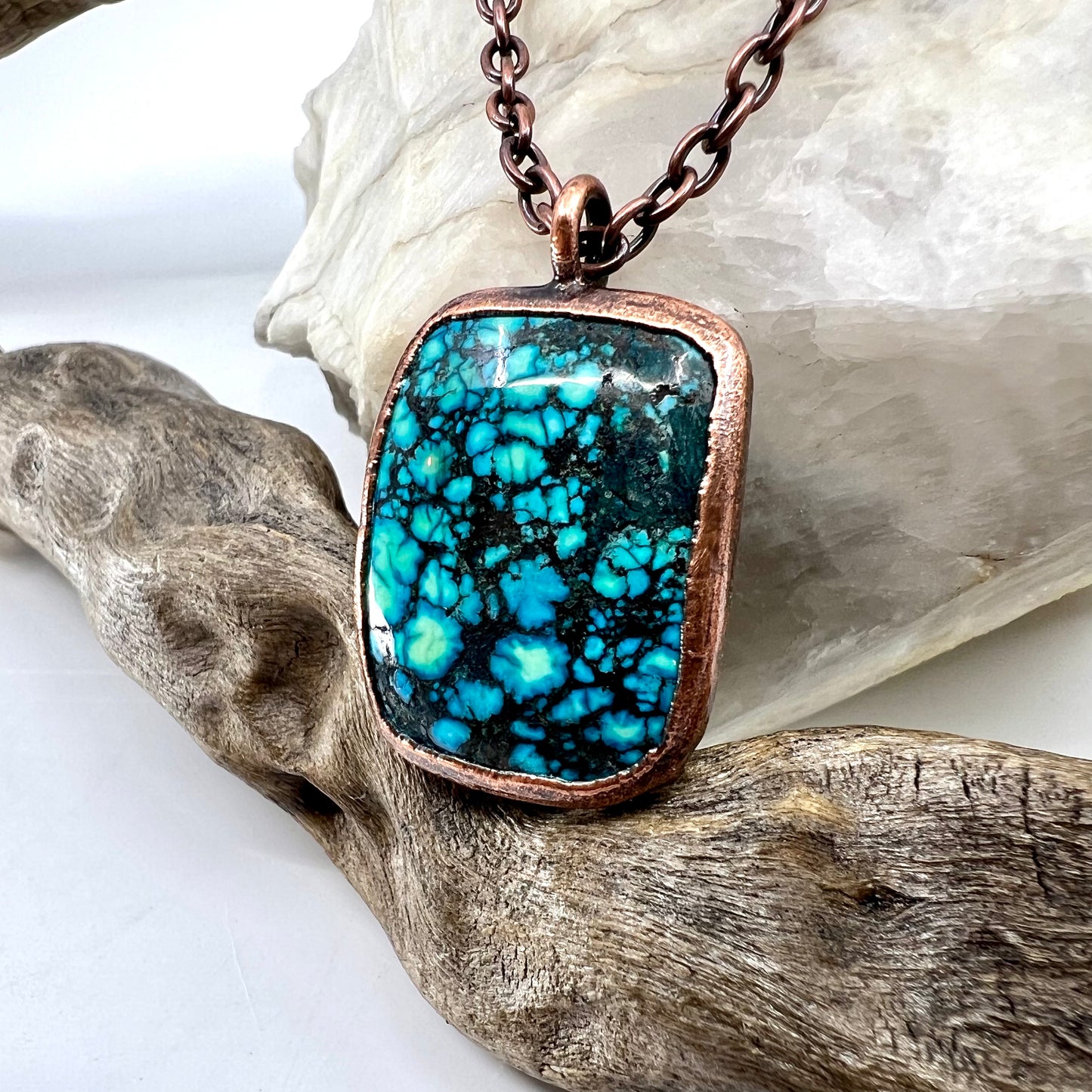 Faux Turquoise Necklace - Copper Electroformed