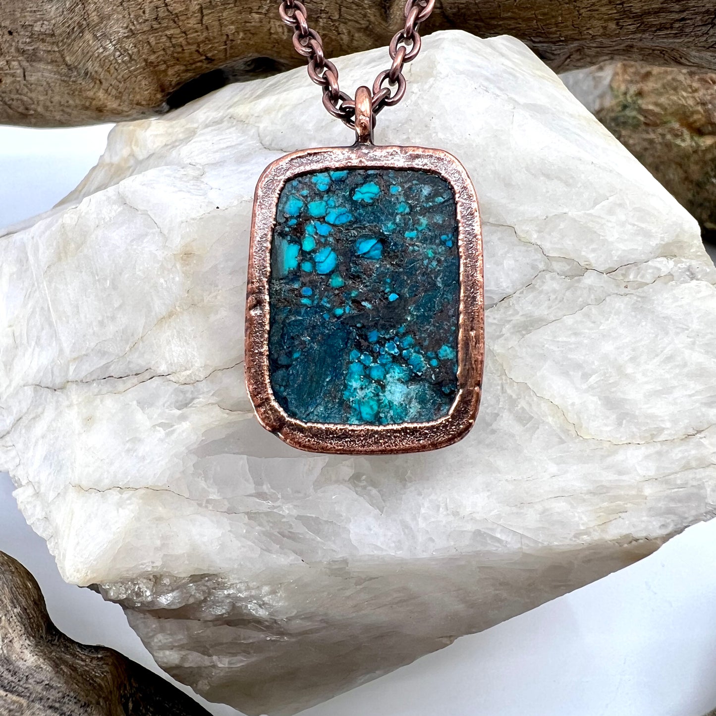 Faux Turquoise Necklace - Copper Electroformed