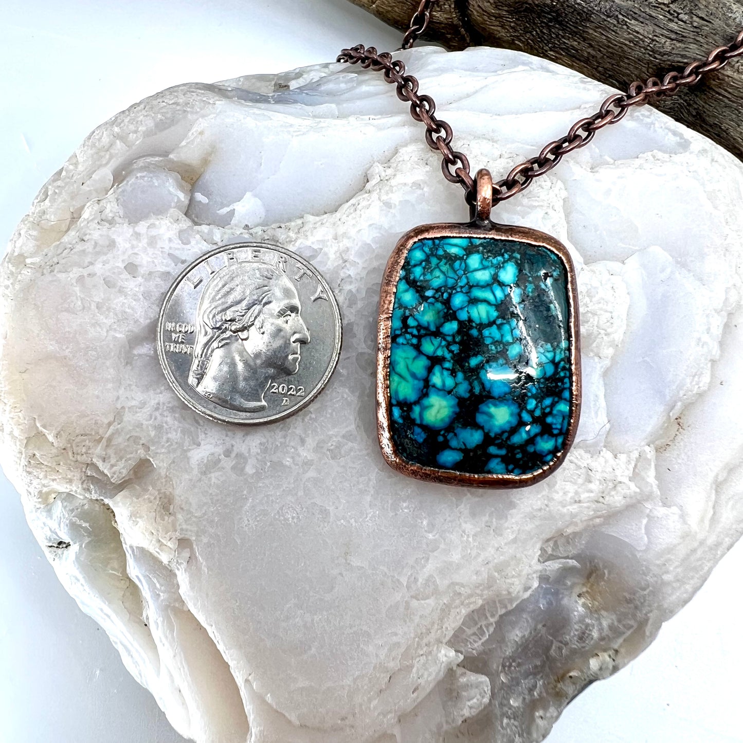Faux Turquoise Necklace - Copper Electroformed