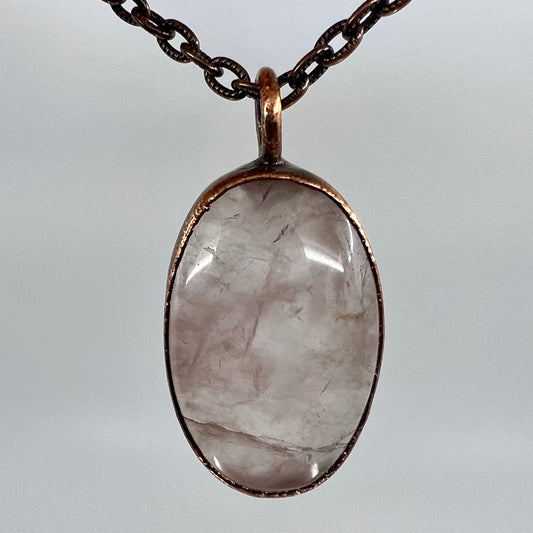Rose Quartz Necklace - Copper Electroformed