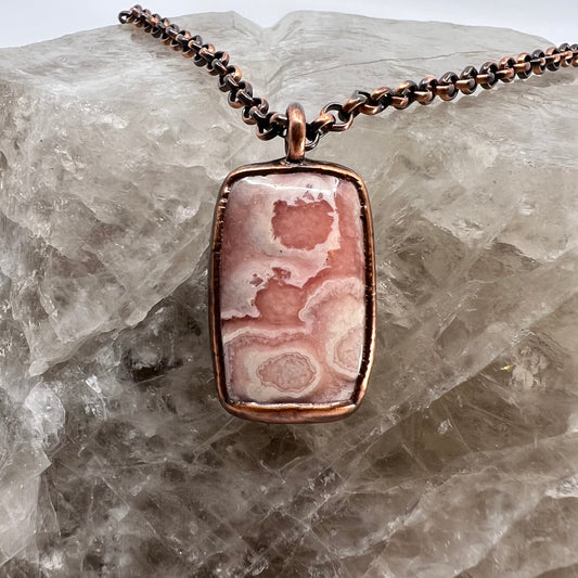 Rhodochrosite Necklace - Copper Electroformed