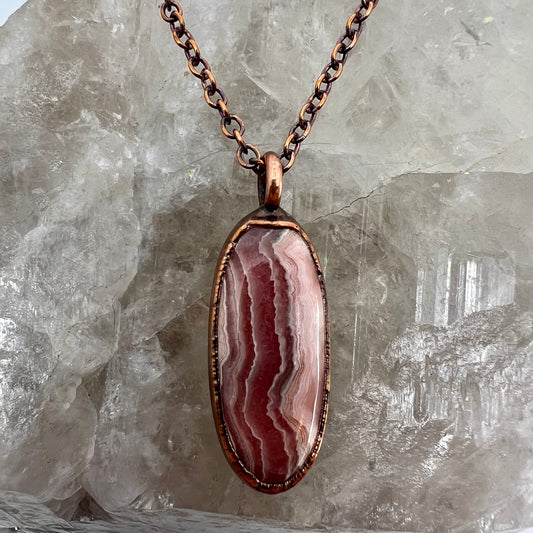 Rhodochrosite Necklace - Copper Electroformed