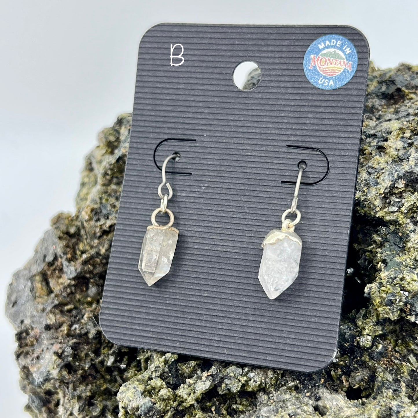 Montana Quartz Drop Earrings, Silver Electroformed