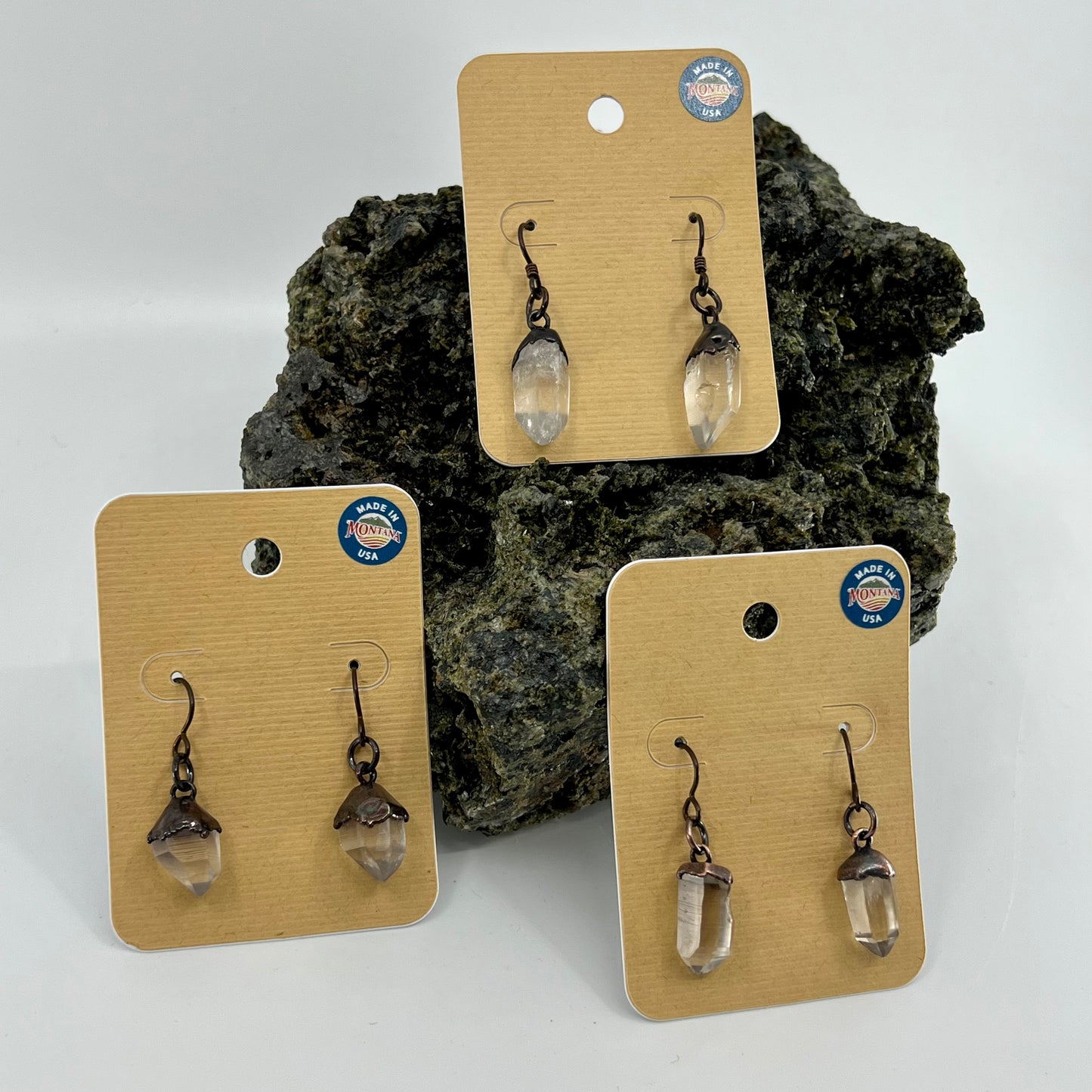 Montana Quartz Drop Earrings, Antique Finish - Copper Electroformed