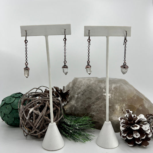 Montana Quartz Dangle Earrings, Antique Finish - Copper Electroformed