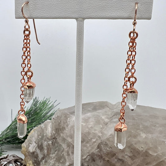 Montana Quartz Double Strand Dangle Earrings - Copper Electroformed