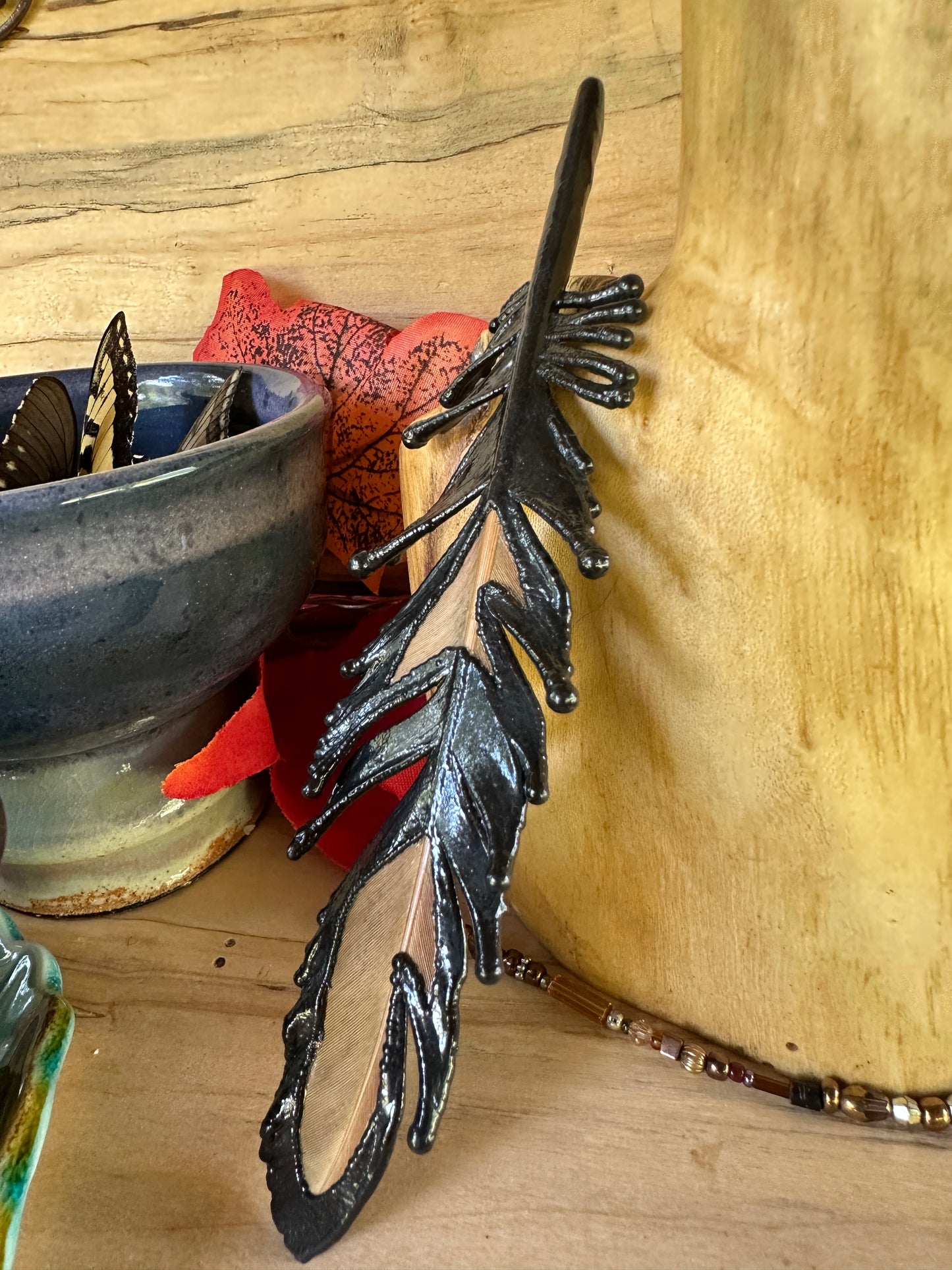 Peekaboo Feather - Copper Electroformed - Ornamental Keepsake, Ritual Altar Decor