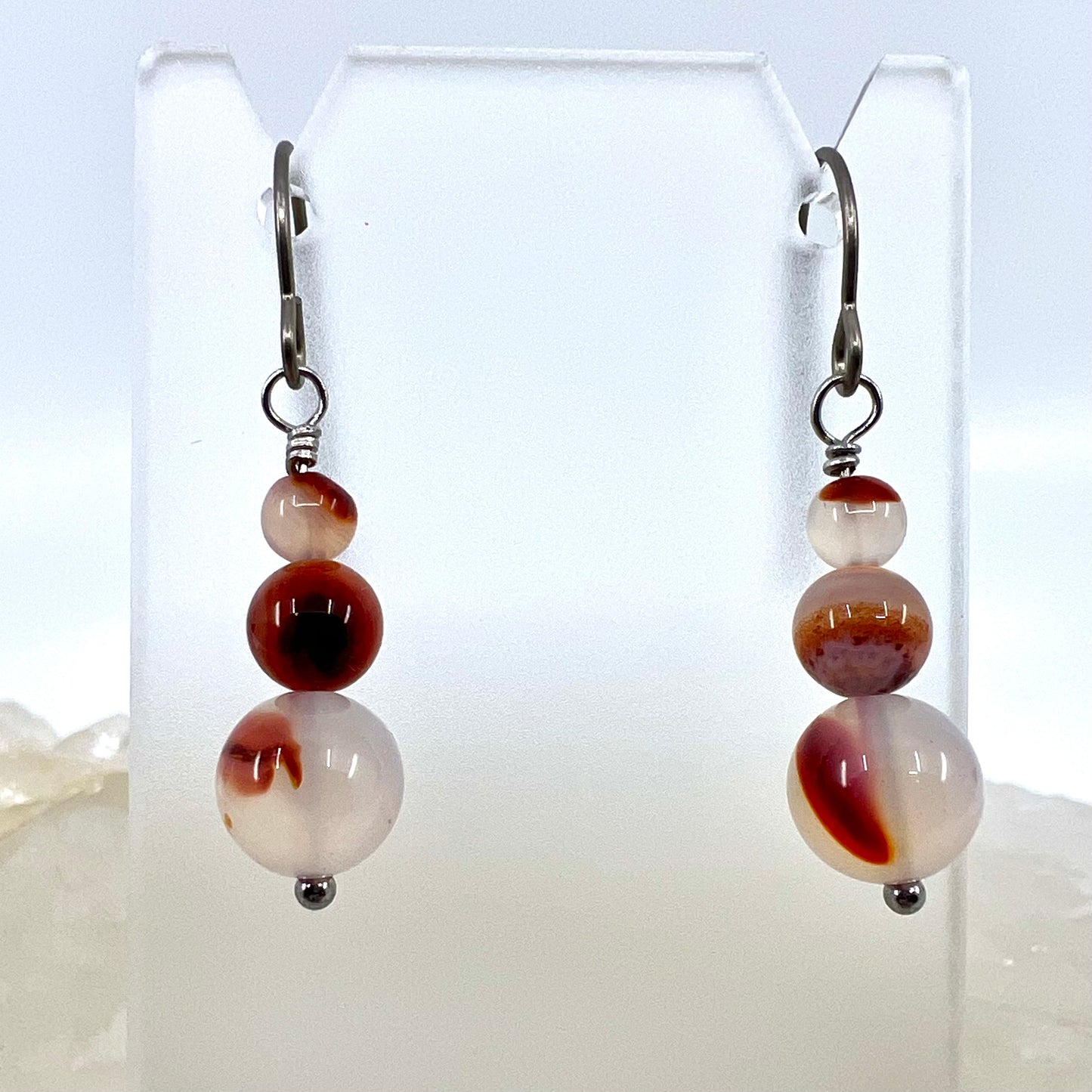 Montana Red Agate Drop Earrings, Smooth Finish