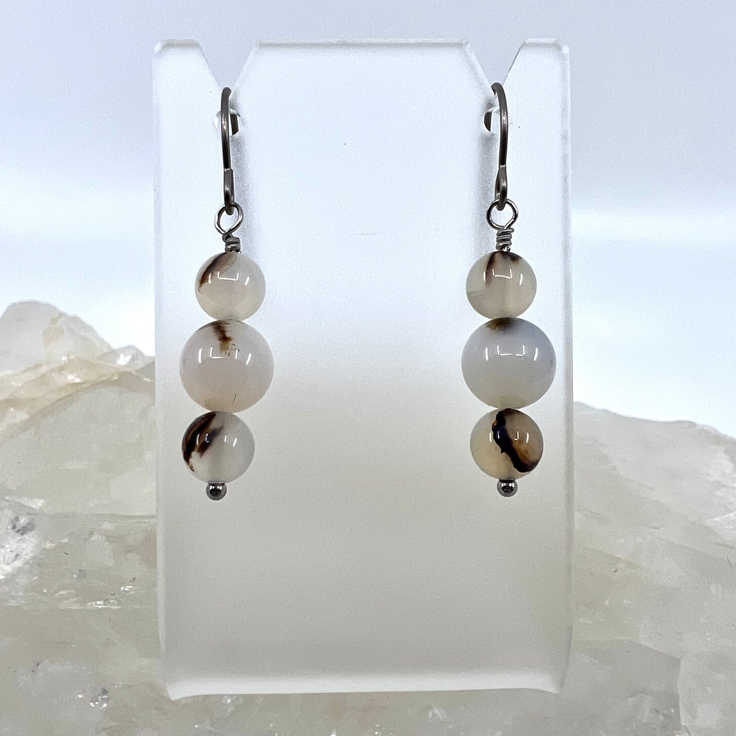 Montana Agate Drop Earrings, Smooth Finish