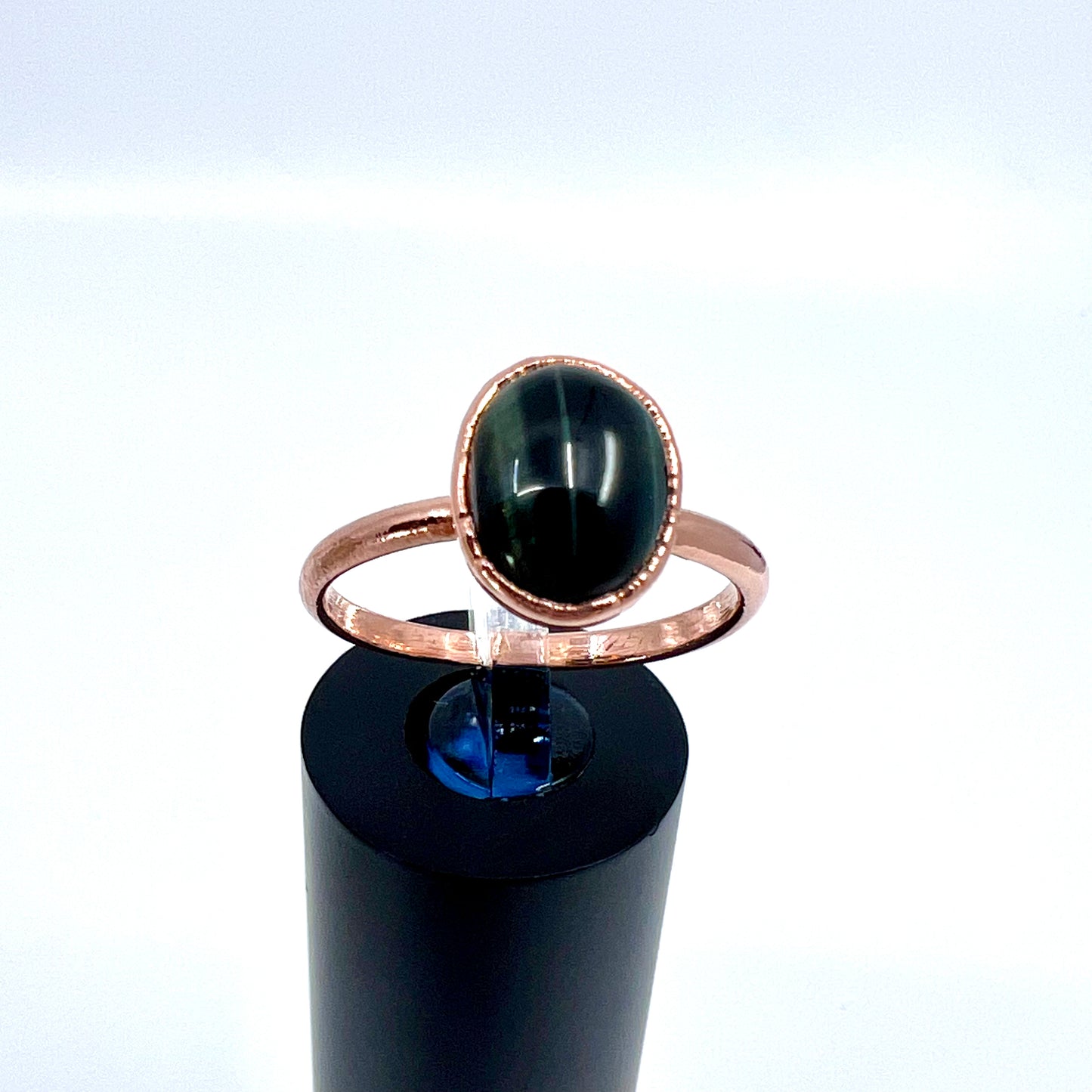 Size 8.5 Blue Tiger’s Eye Ring - Copper Electroformed