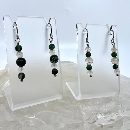 Moss Agate & Montana Agate Drop Earrings, Smooth Finish