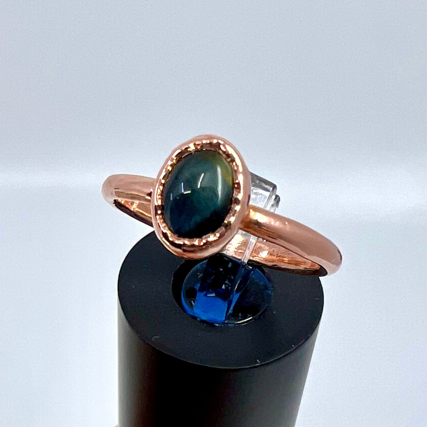 Size 8 Blue Tiger’s Eye Ring - Copper Electroformed