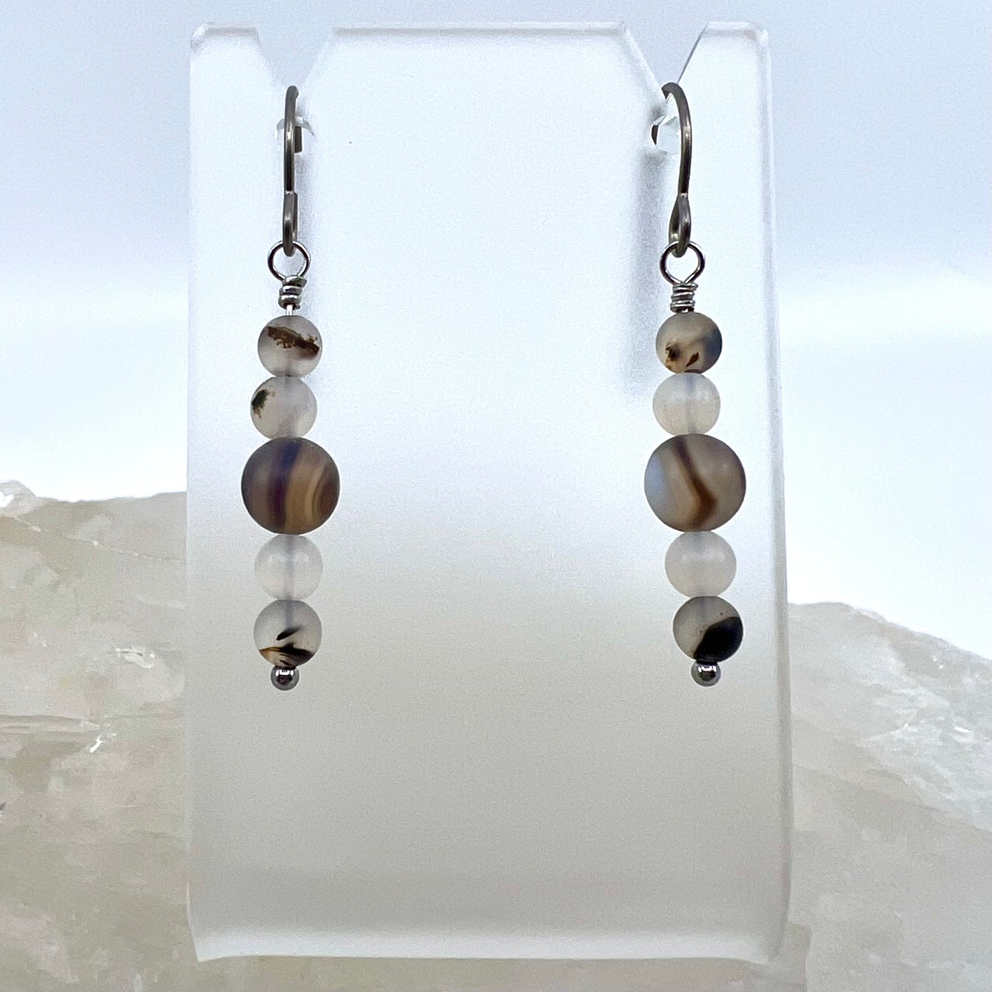 Montana Agate Drop Earrings, Matte Finish