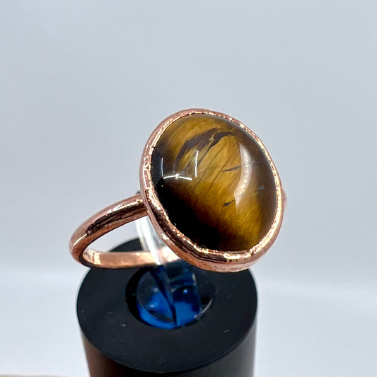 Size 8 Tiger’s Eye Ring - Copper Electroformed