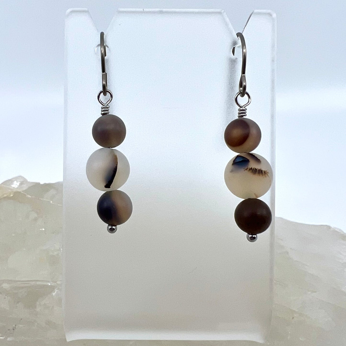 Montana Agate Drop Earrings, Matte Finish