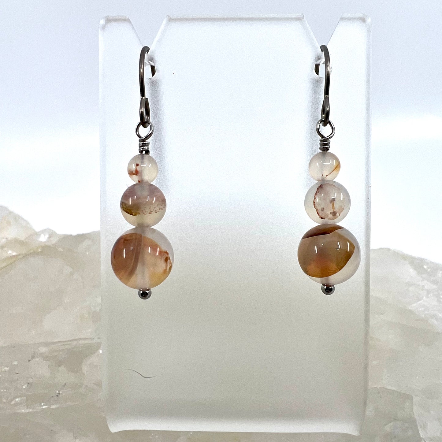 Montana Agate Drop Earrings, Smooth Finish