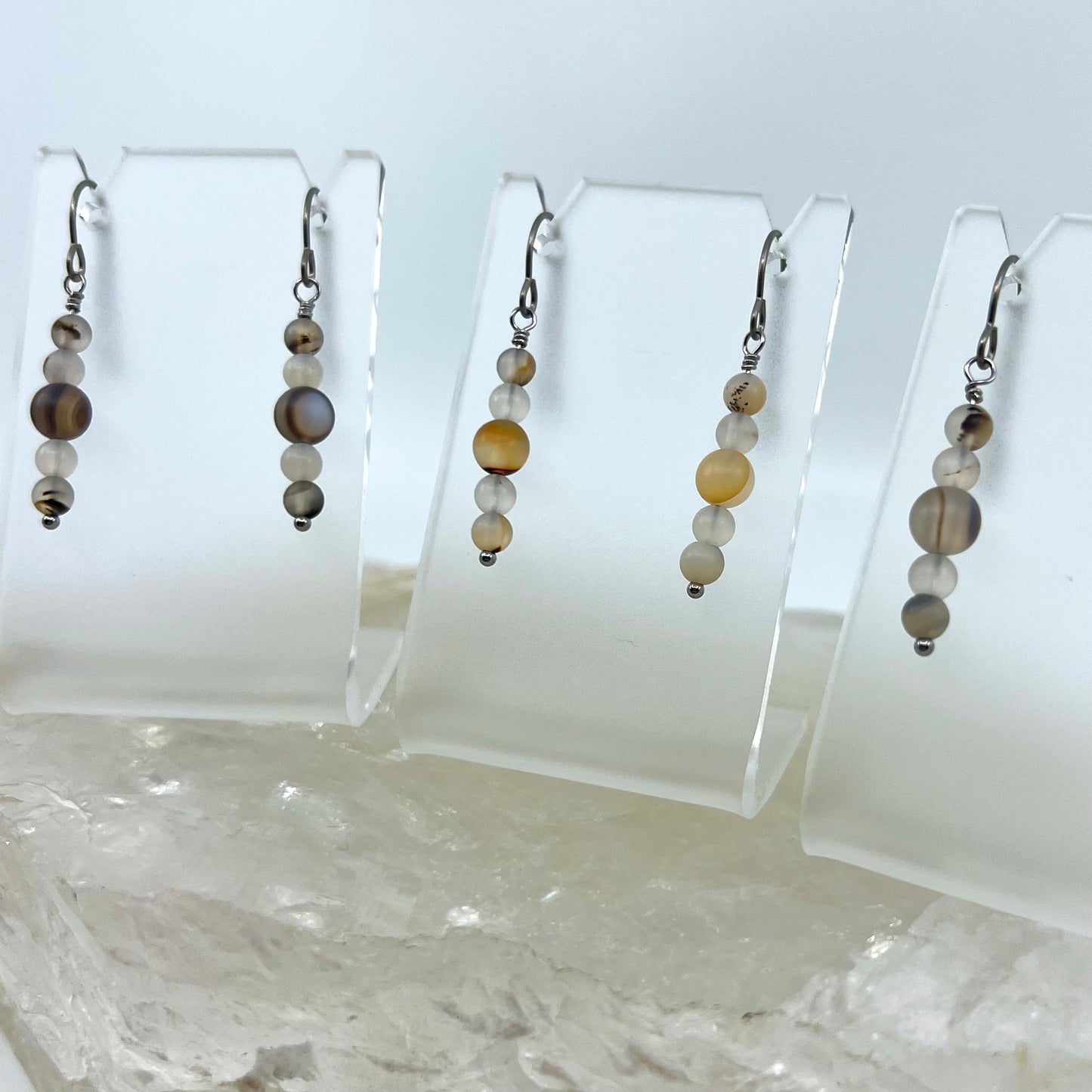 Montana Agate Drop Earrings, Matte Finish