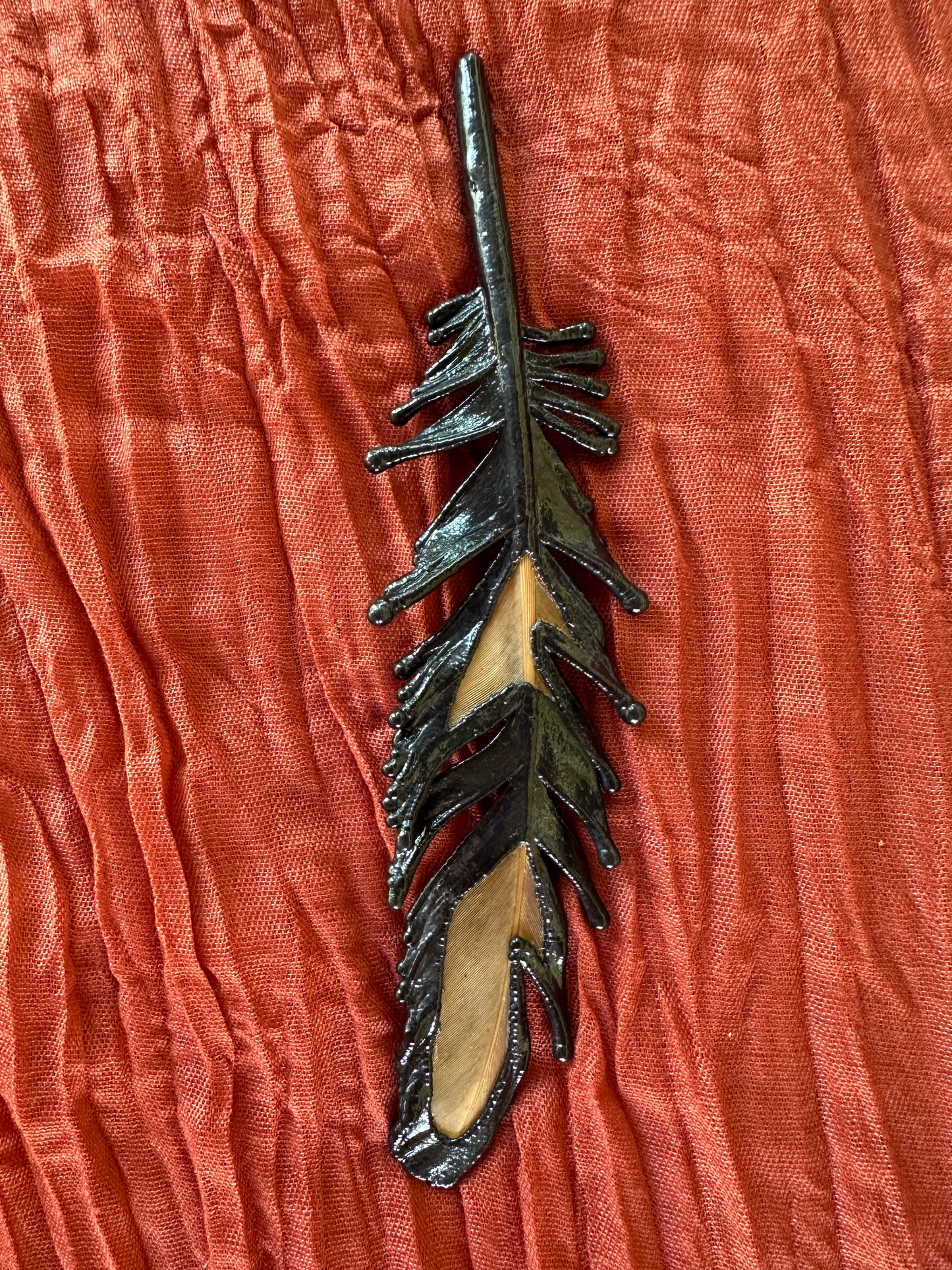 Peekaboo Feather - Copper Electroformed - Ornamental Keepsake, Ritual Altar Decor