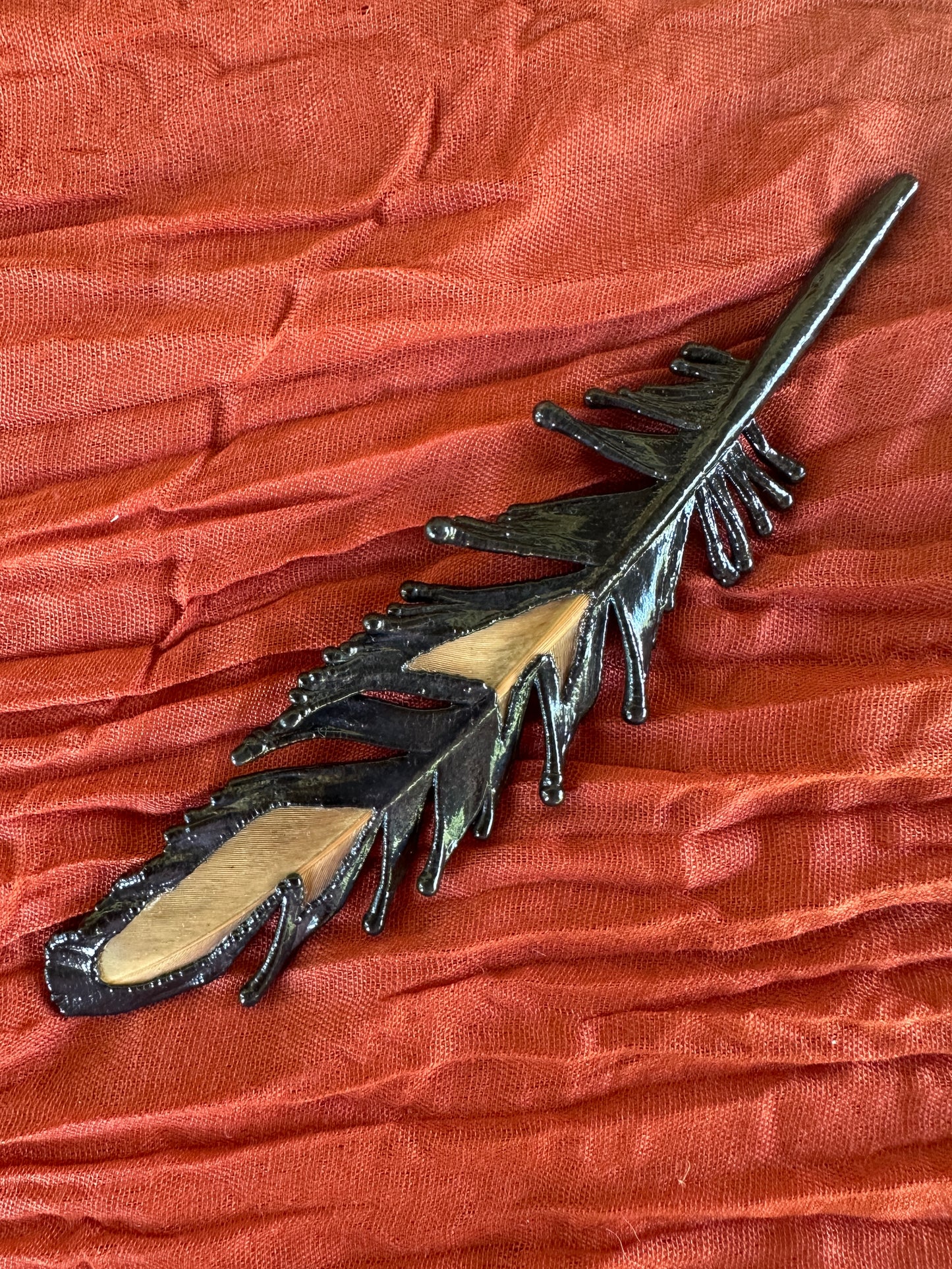 Peekaboo Feather - Copper Electroformed - Ornamental Keepsake, Ritual Altar Decor