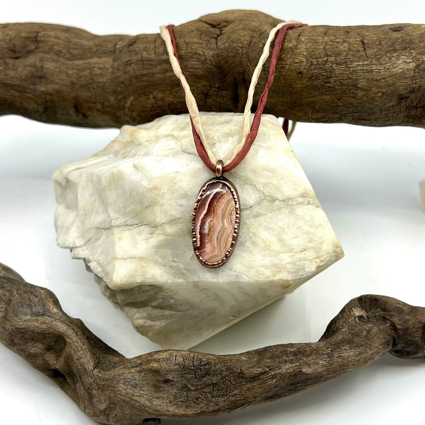 Rhodochrosite Necklace - Copper Electroformed