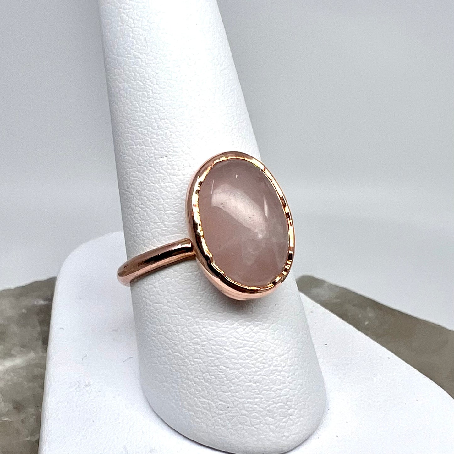 Size 8 Rose Quartz Ring - Copper Electroformed