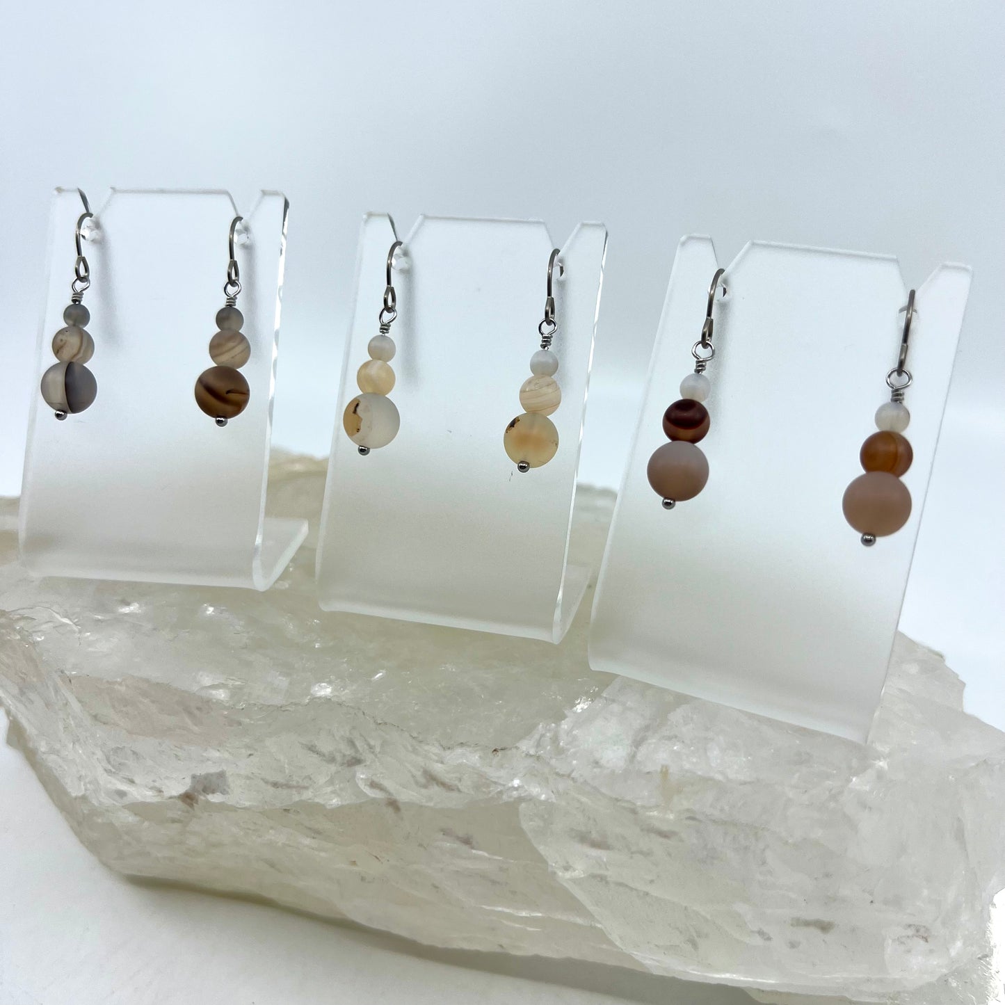 Montana Agate Drop Earrings, Matte Finish