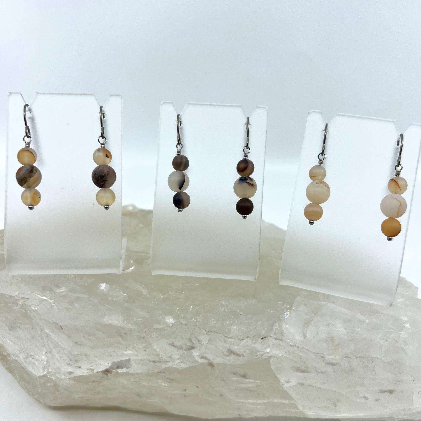 Montana Agate Drop Earrings, Matte Finish