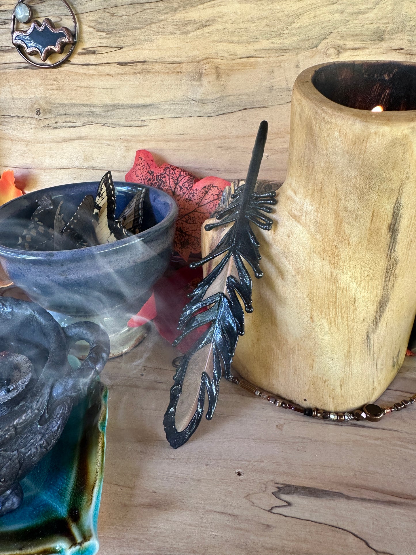 Peekaboo Feather - Copper Electroformed - Ornamental Keepsake, Ritual Altar Decor