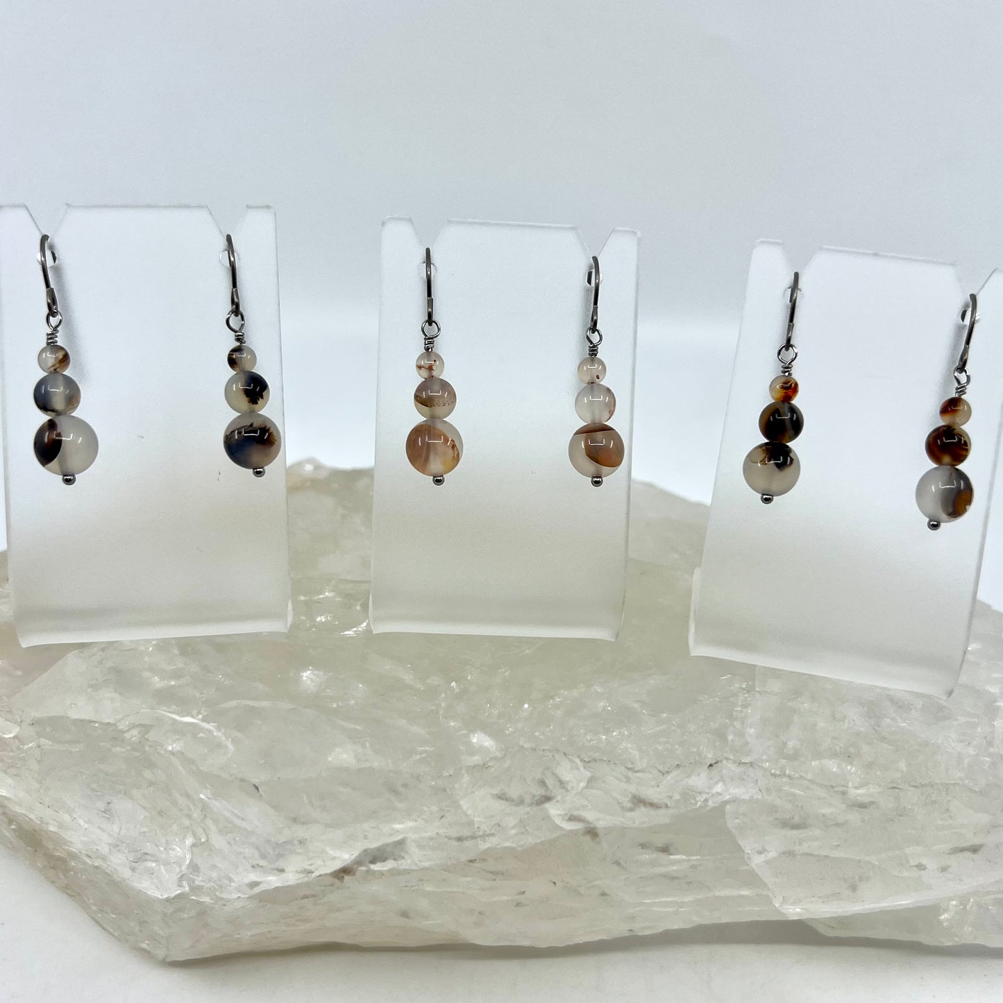 Montana Agate Drop Earrings, Smooth Finish