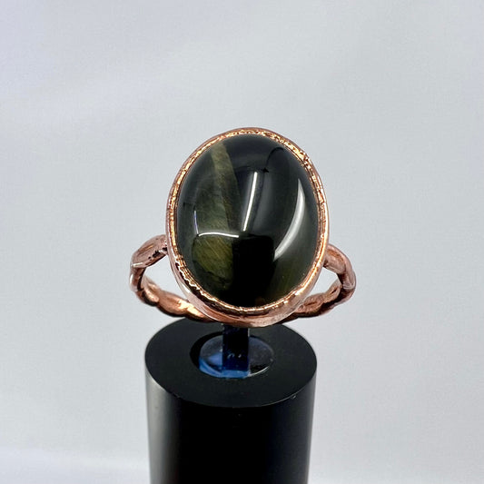 Size 9.25 Blue Tiger’s Eye Ring - Copper Electroformed