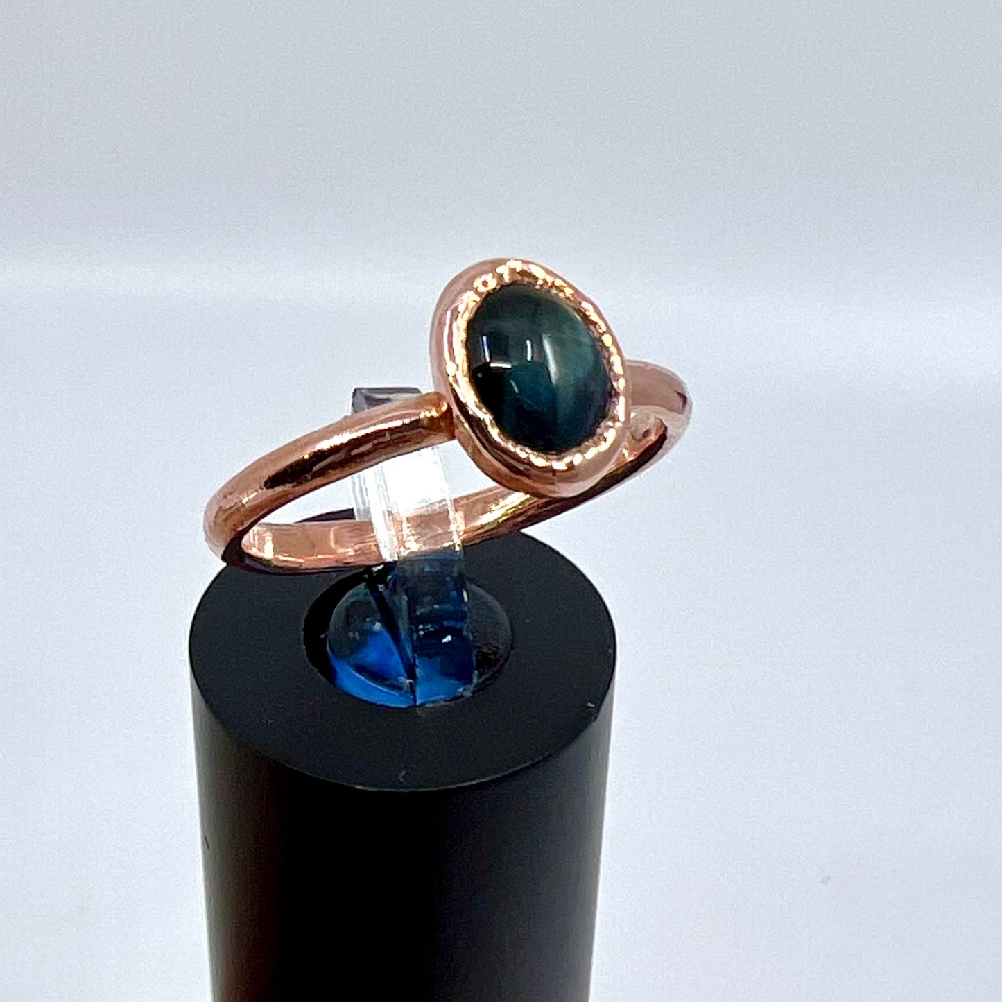 Size 8 Blue Tiger’s Eye Ring - Copper Electroformed