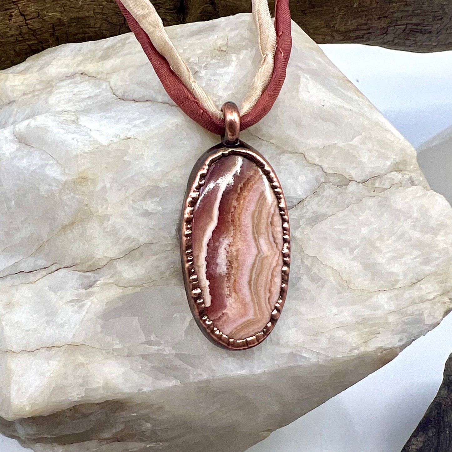 Rhodochrosite Necklace - Copper Electroformed