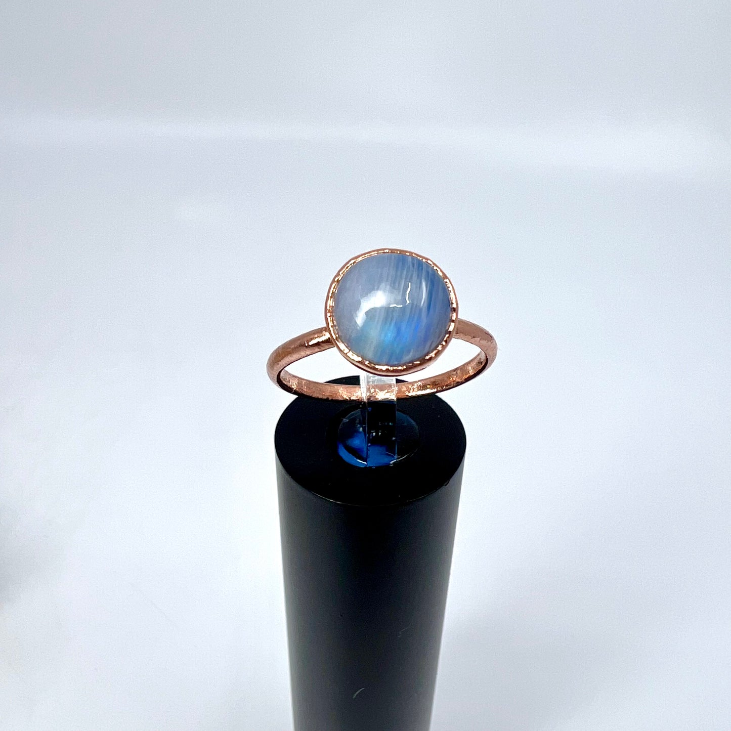 Size 8.5 Rainbow Moonstone Ring - Copper Electroformed