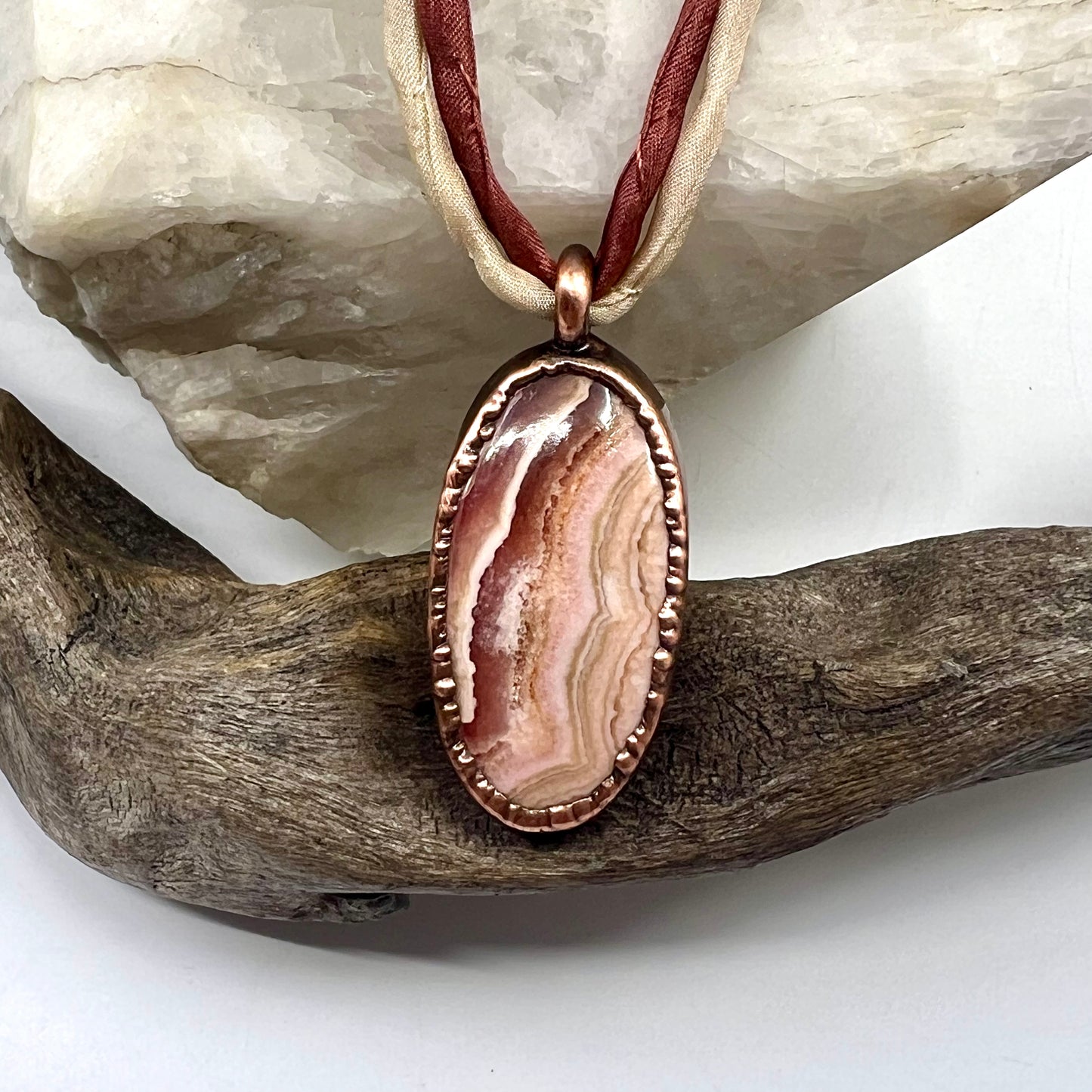 Rhodochrosite Necklace - Copper Electroformed