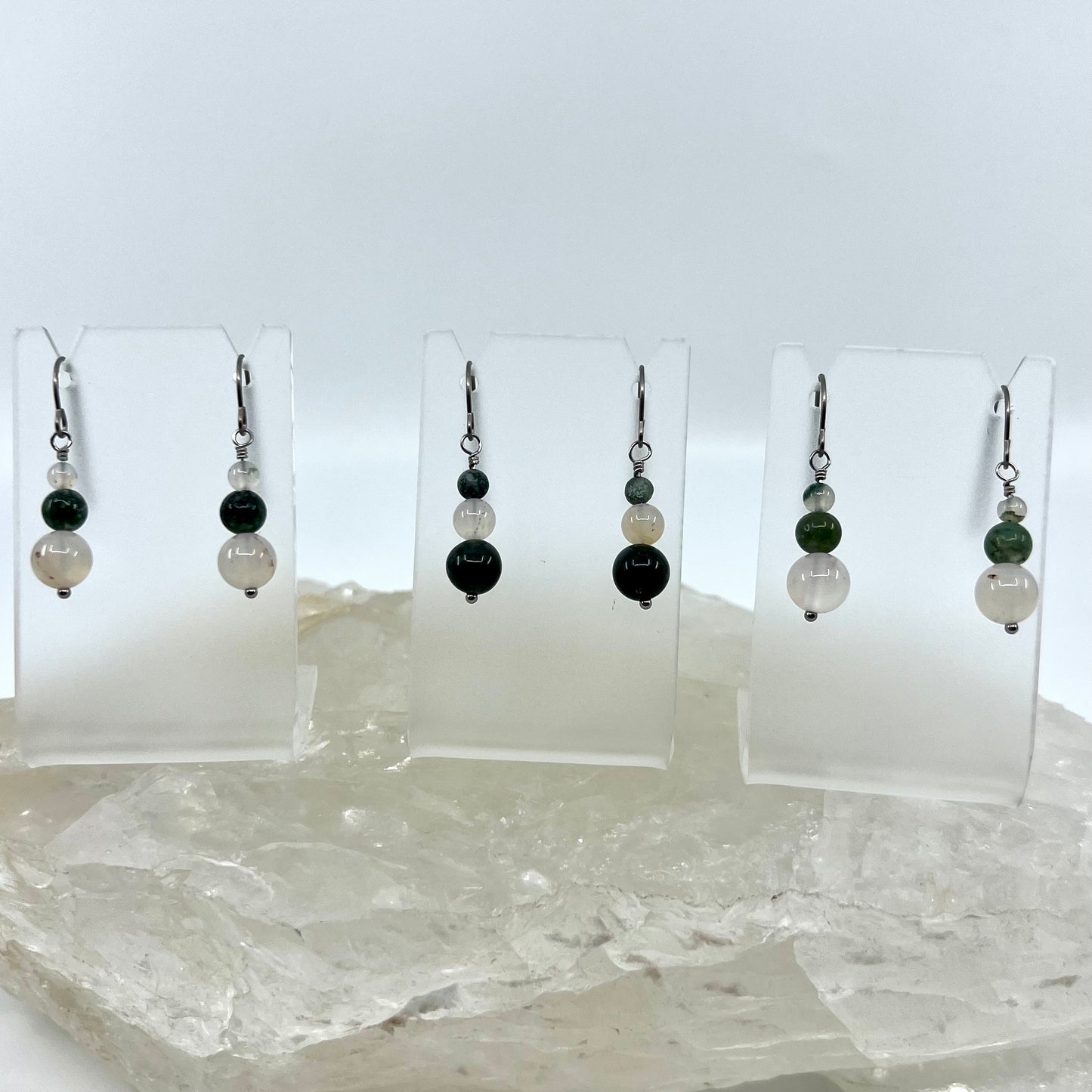 Moss Agate & Montana Agate Drop Earrings, Smooth Finish