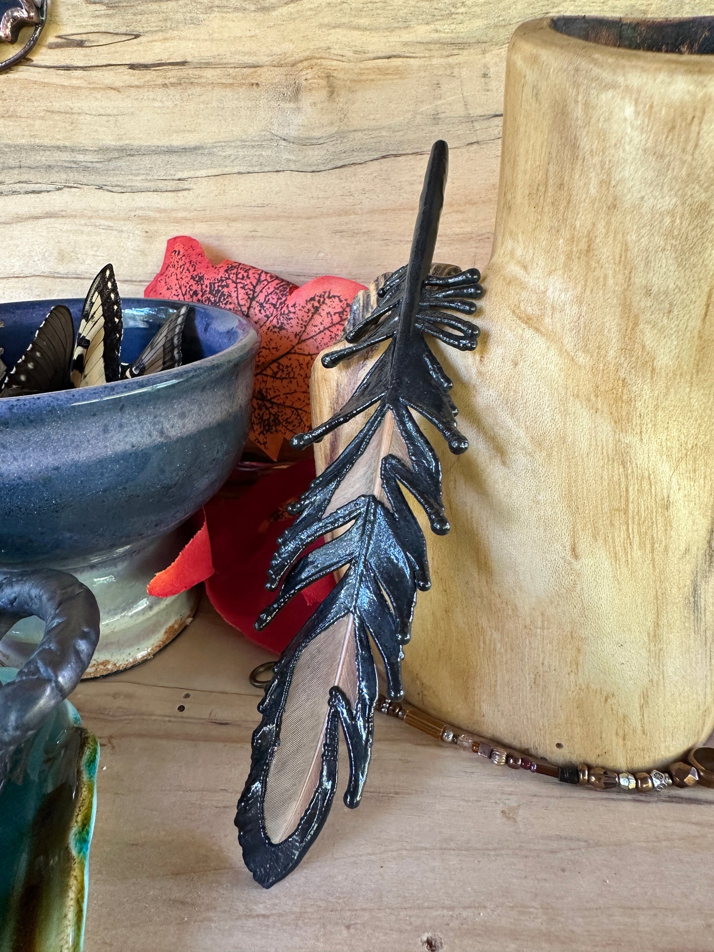 Peekaboo Feather - Copper Electroformed - Ornamental Keepsake, Ritual Altar Decor